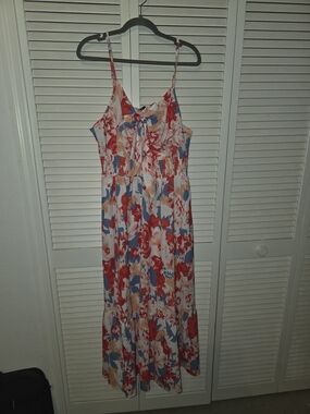 Floral Spaghetti Strap Maxi Dress - Red, Blue, Cream
